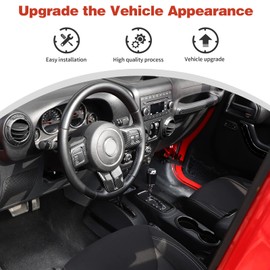 CheroCar 18PCS Interior Trim Kit for Jeep Wrangler JK JKU 2011-2018 4 Door,Steering Wheel Cover, Air Conditioning Vent Trim Cup Holder Cover,Gear Shift Knobs Frame,Carbon Fiber…