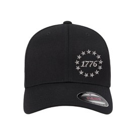 1776 Stars Side Embroidered Patriotic Republican Trump Constitution Flexfit Hat Black Grey Navy Red Olive Royal Blue (US, Alpha, Small, Medium, Grey Curved)