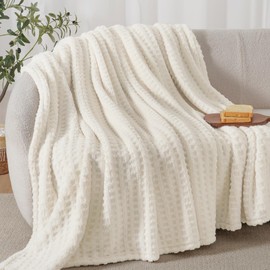 David's Home Ultra Soft Fleece Blanket King Size for Bed, Plush Shaggy Fluffy 3D Jacquard Waffle Throw for Couch, Warm Lightweight for Fall Winter,Fuzzy Aesthetic Room Decor,108x90 inches,Cream