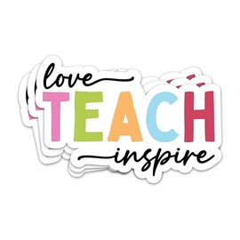 TANGOGLAM 3PCs Teacher 3" Stickers, Vinyl Waterproof Decals for Laptop Water Bottle Flask Notebook, Love Teach Inspire Stickers for Teachers Day Appreciation Gifts from Teens Adults Girls Kids