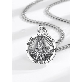 AEONSLOVE 925 Sterling Silver Saint Christopher Necklace for Men Women St Christopher Medal Saint Christopher Pendant Religious Protection Amulet Christian Catholic Jewelry for Boy Girl