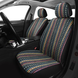 Pariitadin Baja Saddle Blanket Car Seat Covers Full Set with Seat Belt Pads, Washable Breathable Striped Woven Cloth Seat Covers for Cars Interior, Universal Fit Most Cars, Airbag Compatible, Red/Blue