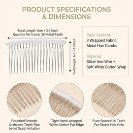 3 Pcs 20 Teeth Ribbon-Wrapped Bridal Veil Combs