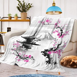 Cuddly Blanket, Warm and Fluffy Children's Blankets, Flannel Blanket, Microfibre Couch Blanket, Room Decoration (Cherry Blossoms 1, 130 x 150 cm)