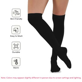 MAKI FASHIONS 2 Pairs Over the Knee Socks for Women - Soft & Stretchy Cotton Black Thigh High Socks for Fashion, Sports and School Uniform