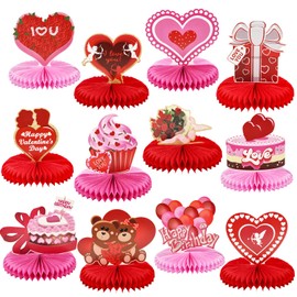 12 Pieces Of Valentines Day Centerpiece Decorations For Table - Heart Table Decorations & Honeycomb Center Pieces For Weddings Anniversaries Parties Supplies