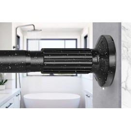 Tension Shower Curtain Rod 51-86In(4.25-7.16Ft), Tension Shower Rod No Drilling for Bathroom or Window Closet, Adjustable Spring Shower Rod, Easy to Install Never Rust, Rod Diameter 1.26Inch-Black