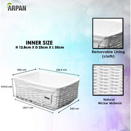 Arpan Medium White Wicker Hamper Storage Basket With White Cloth Lining