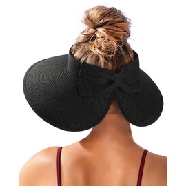 FURTALK Sun Visor Hats for Women Beach Hat Ponytail Summer UPF 80+ Beach Vacation Essentials Packable Wide Brim Black
