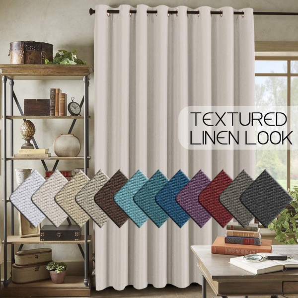 H.VERSAILTEX Wide Blackout Room Darkening Rich Quality of Textured Linen Patio Door Curtains Home Fashion Window Panel Drapes with 16 Grommets - Ivory - 100 inch Wide by 96 inch Long
