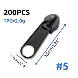 Pack of 200 #5 Zip Tags Silver Metal Zip Slider Spools Zip Pendant Replacement Nylon Zip for Jackets Luggage Bags