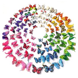 96 Pcs 3D Colorful Butterfly Wall Stickers,Removable Mural Stickers,DIY Decor, Home Decoration for Bedroom/Livingroom/Bathroom,Kids/Girl/Baby Bedroom Decor,Wedding/Birthday Party/Party Decor.