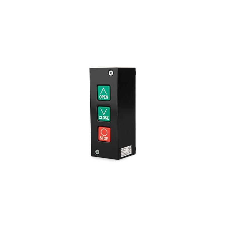 Garage Door Control Station, 3-Button Panel with Open/Close/Stop, Black
