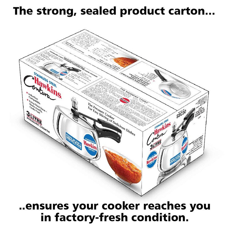 Hawkins 3 Litre Contura Pressure Cooker, Stainless Steel Inner Lid