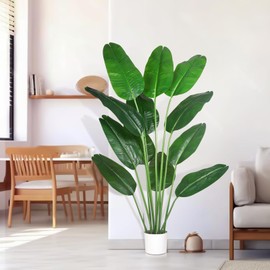 Kmise 5.2ft Artificial Bird of Paradise Plant, Potted Fake Tropical Potted Artificial Trees with 12 Pieces Leaves, Artificial Plants Indoor for Living Room Office Home Décor