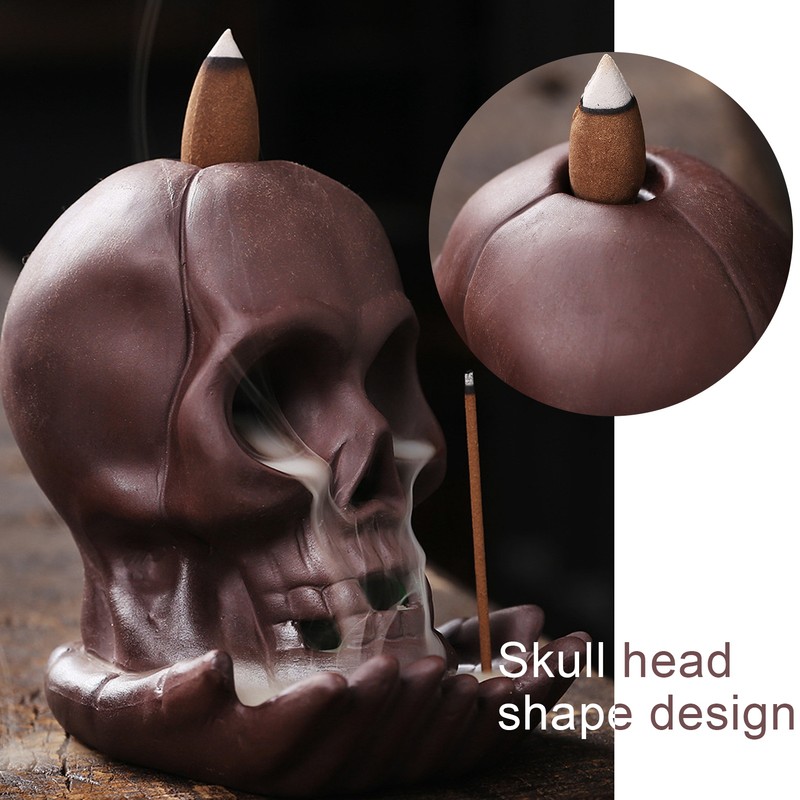 Backflow Incense Burner Purple Sands LED Light Skull Head Design