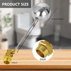 WOPPLXY 2Pcs Float Valve for Water Tank, 3/4 Inch DN20 Water Float Valve, Stainless Steel Float Ball Valve, Adjustable Male Thread Water Float Sensor Valve or Water Level Control Float Valve