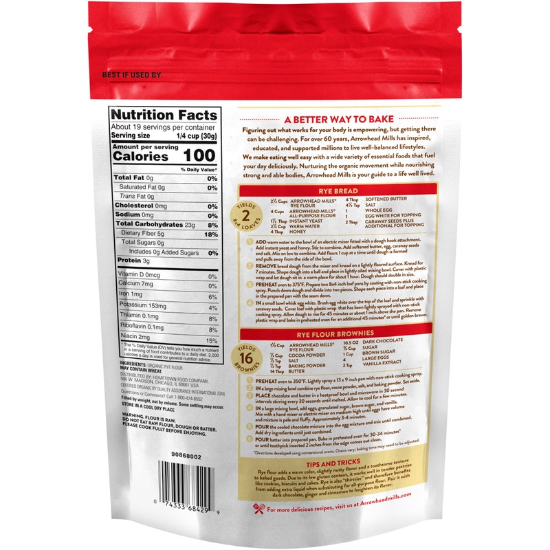 Arrowhead Mills Organic Rye Flour, 20 Ounce