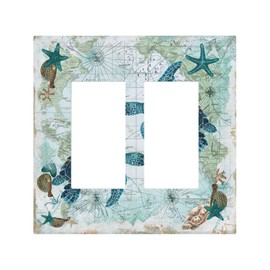 Ihsourgnitnem Decorative Outlet Covers Nautical Green Sea Turtles Beach Blue Ocean 2 Gang Double Gfci Rocker Electrical Wall Panels Light Switch Cover Plate For Bathroom Kids Room Decor