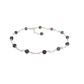 Black pearl anklet, sterling silver, dainty ankle bracelet, adjustable length, peacock pearls, 9.5-10.5 inches