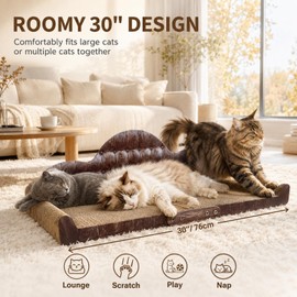 30" x 11" Extra Large Cat Scratcher Couch for Indoor Cats, Cat Sofa Scratcher with High Density Corrugated Cardboard, Kitten Scratching Bed & Cat Lounge for Big & Multi Cat Homes (X-Large)