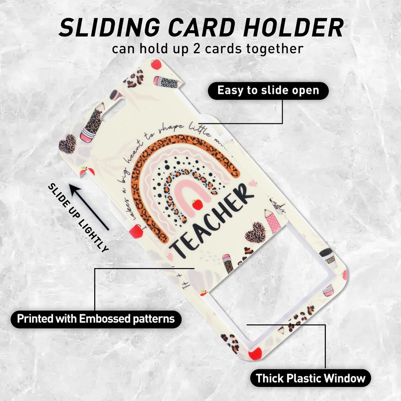 Teacher Lanyard with ID Holder - Teacher Leopard Print Rainbow