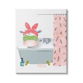 Stupell Industries Children's Farm Cow Bath Tub Bunny Slippers Bathroom Canvas Wall Art, Gallery Wrapped, White