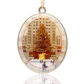 New York City Christmas Ornament - Rockefeller Center Skating Rink - Christmas Tree Ornament from Christmas in NYC Collection - Doublesided with Glitter