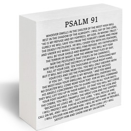 Christian Decor Wood Sign Desk Decor Rustic Motivational Bible Verse Psalm 91 Wooden Sign for Home Office Living Room Church Kitchen Bedroom bathroom Table Shelf Religious Gifts -B12