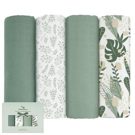 Yoofoss Muslin Swaddle Blankets, 4 Pack Receiving Blankets for Boys and Girls, 47 x 47 Inches Muslin Baby Blankets Soft Breathable - Green