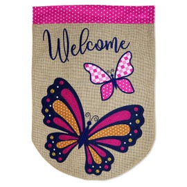Welcome Butterfly Burlap Garden Flag - Friends Bugs & Frogs Ladybugs Dragonfly Bee Springtime Insect Natural Wildlife - Yard Decorations Holiday Outdoor Flags Double-Sided 12.5 X 18