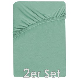 NatureMark Set of 2 Children's Jersey Fitted Sheets, 100% Cotton, for Cot and Cot 70 x 140 cm, Jade
