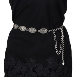 MILAKOO Western Cowgirl Boho Chains Belt for Dress Women Waist Links Belt Adjustable Metal Concho Waistband