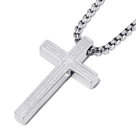 vicima Stainless Steel Lord's Prayer Cross Necklace for Men & Women Engraved Pendant with Polish & Matte Dual Finish, 24" Box Chain