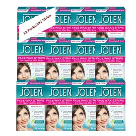 192 Strips | Jolen Face Wax Strips for Upper Lips, Chin and Brows | for Sensitive Skin | Dermatologically Tasted | Pack of 12 | Value Pack