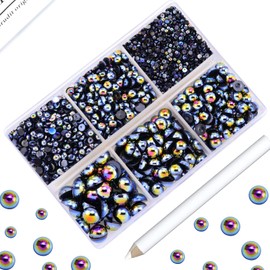 Briskbloom 3600PCS Flatback Pearls, Black AB Half Pearls for Crafts Crocs Shoes Cups Scrapbooking, 2mm 3mm 4mm 5mm 6mm 8mm Round Half Pearl Beads for DIY Jewelry Decoration, Imitation Loose Pearls