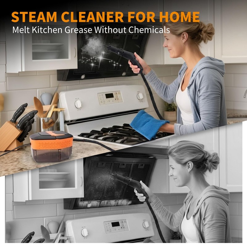 Steam Cleaner,3-Level Adjustable Handle,60.87oz Tank 15s Heat-Up,2500w Portable Steamer for