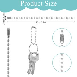 50Pcs Ball Beads Chain, 3.9 Inch Bead Chains Connector Clasp, Metal Ball Chain Keychain Tag Key Rings, Necklace Extender for Christmas Ornaments Jewelry Finding Making, 2.4 mm Diameter