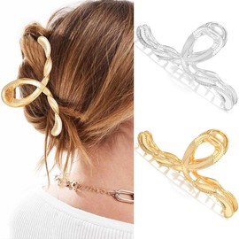 BARTOSI Gold Claw Clips Metal Hair Clips Large Hair Claw Clip for Thick hair Fashion Hair Accessories for Women and Girls (Pack of 2)