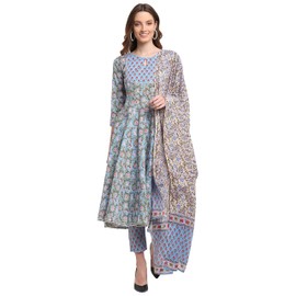 Rajnandini Women's Pure Cambric Cotton Printed Kurta Set With Dupatta (JOPLJPR801-3XL_Blue_3XL)
