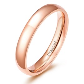 TIGRADE 2mm 4mm Rose Gold Titanium Plain Dome High Polished Wedding Band Ring Comfort Fit Size 3.5-12.5 (4mm, 8)