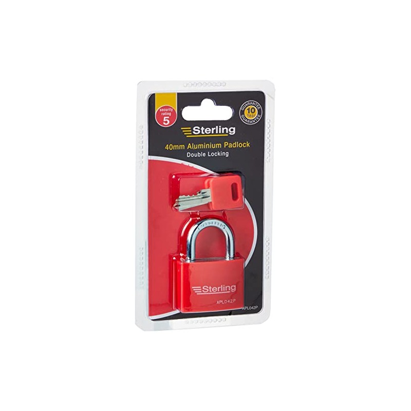 Sterling APL042P 40mm Aluminium Double Locking Padlock, Red Or Blue