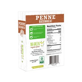 Big Green Organic Food- Organic Buckwheat Penne, 8.8oz, 100% buckwheat, Gluten-Free, Non-GMO, Vegan (1)