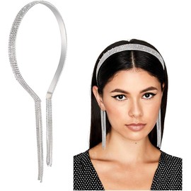 Crystal Tassel Headband for Women Sparkly Rhinestone Fake Earrings Hair Chain Hairhoop Wedding Bridal Bejewelled Hairband for Girls