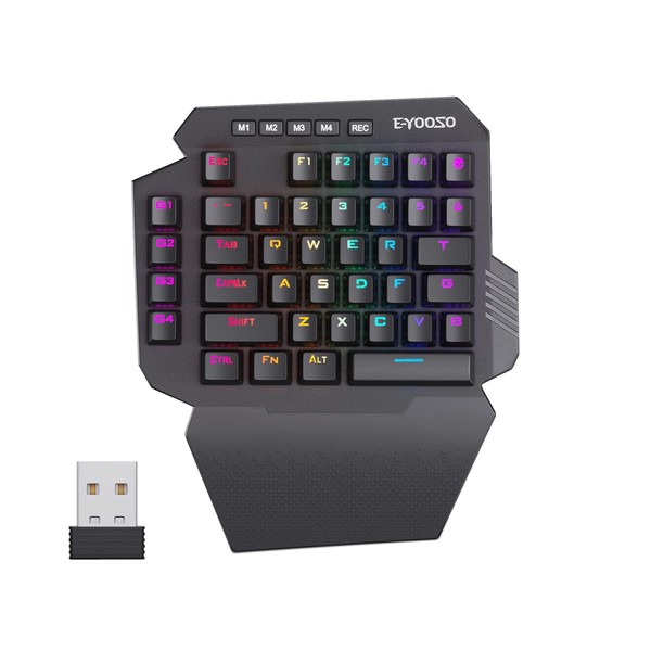Wireless One Handed Mechanical Gaming Keyboard, 6 Onboard Macro Keys,