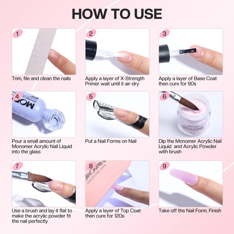 Morovan Acrylic Nail Set Starter Set Complete - 3 Colours