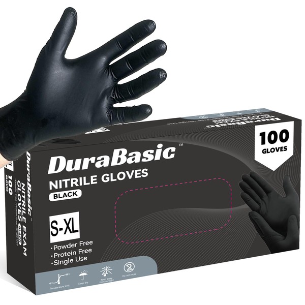 DuraBasic Heavy Duty Black Nitrile Gloves - 6 Mil Thickness,