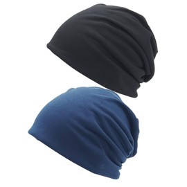 AIZIYIN Classic Winter Women's Beanie Hat, Men Women Lightweight Slouch Beanie Hat Women Men 2 Pieces Soft Beanie Skull Cap Chemo Headwear, blue