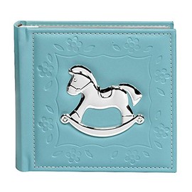 Blue Baby BOY Memory Book Photo Album with Silver Rocking Horse 80 x 6x4 (10x15)