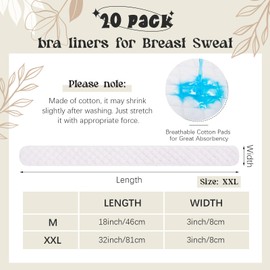 Toulite 20 Pcs Bra Liners for Sweat 24x3 Inch 3 Layer Washable Rectangle Cotton Under Breasts Pads for Women Absorb Sweating(White, L Size)
